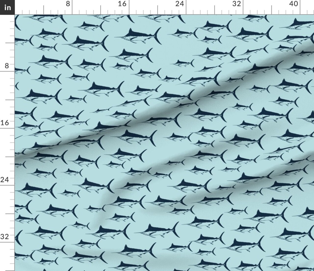 Blue Fish Summer Fishing Coastal Marlin Deep Sea Beach House Life Angler Chic Medium Scale Custom Printed Fabric by Spoonflower Various Fabrics by the Yard or Fat Quarter